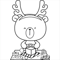 a vector of polar bear with a present in black and white