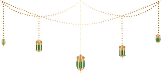 Decorative String of islamic Gold Lanterns Illustration