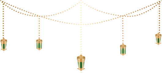 Decorative String of islamic Gold Lanterns Illustration