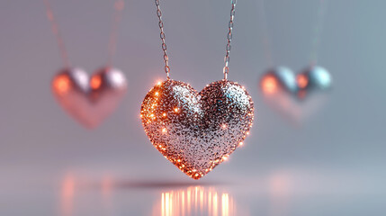 Glittery heart pendant necklace with sparkling details