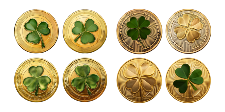 Golden Coins with Shamrock Symbols for St. Patrick's Day Celebrations - Powered by Adobe