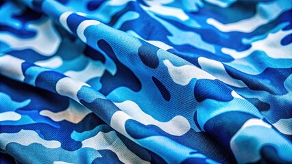 Fototapeta premium Modern close-up portrait photography; abstract blue, white camouflage texture.