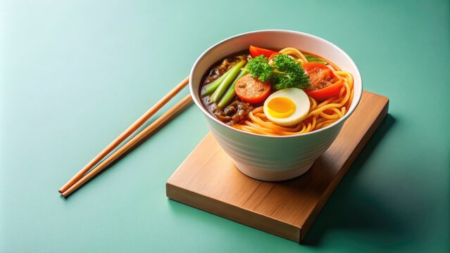 Modern Korean ramyeon packaging: minimalist aesthetic, panoramic view, instant noodle appeal.