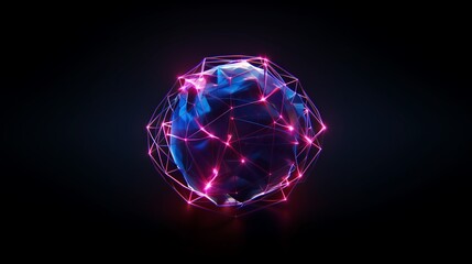Futuristic digital network sphere with glowing nodes and lines, symbolizing global data connectivity, in a sleek cyber tech wallpaper. cyber tech background or wallpaper 
