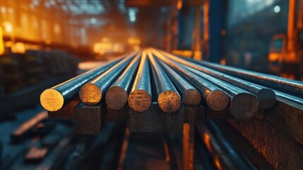 Naklejka premium Industrial Steel Rods in Factory Environment