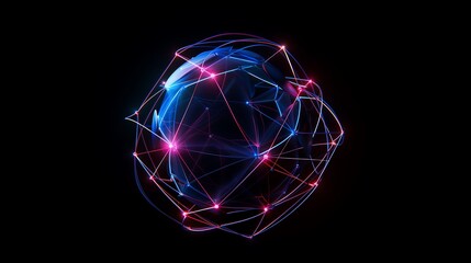 Futuristic digital network sphere with glowing nodes and lines, symbolizing global data connectivity, in a sleek cyber tech wallpaper. cyber tech background or wallpaper 