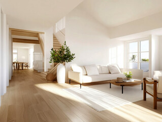 Fototapeta premium Spacious modern living room with bright, natural light.