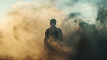 Obraz premium Man in the Dust: A Surreal and Evocative Image
