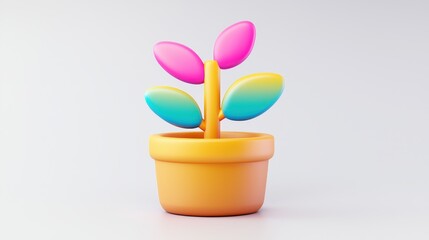 Obraz premium Colorful 3D Render of a Plant in a Pot Bright Gradient Leaves Minimalist Design