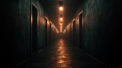 Fototapeta premium Illuminated Hallway with Soft Radiance Highlighting Textured Walls Creating an Atmosphere of Mystery and Intrigue