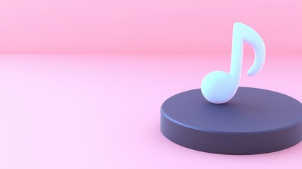 Pastel Pink Background with 3D Rendered Music Note on Dark Platform