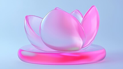 Abstract Pink Glass Lotus Flower on a Circular Base 3D Render Modern Art Minimalist Design