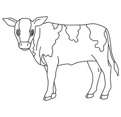 Cute cartoon hand drawn vector cow coloring page.