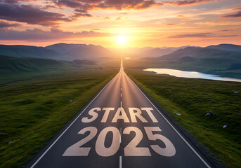 2025 도로 시작 새해 출발 2025년 스타트 start 을사년 뱀띠 해피뉴이어 텍스트 이미지