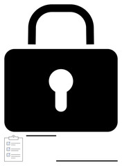 Large padlock representing security, accompanied by a checklist, suggesting data protection, privacy, cybersecurity, and compliance. Ideal for privacy policies, data protection, cybersecurity GDPR