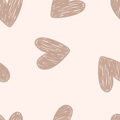Seamless Pattern with Hand-Drawn Hearts on a Neutral Background