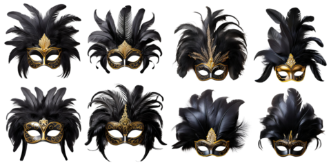 Elegant Black Feather Masks Set for Carnival or Themed Events