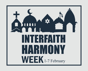 Interfaith Harmony week, February 1-7. Social Media Post, poster, card, banner, background Vector Design Template.