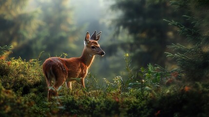 Fawn in the Misty Forest: A Breathtaking Wildlife Scene