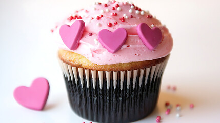Delicious Pink Valentine s Day Cupcake with Heart Decorations and Sprinkles