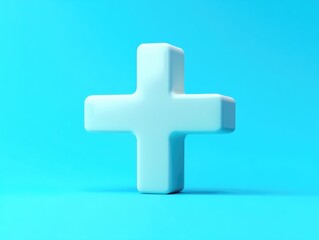 Fototapeta premium White cross is on a blue background. The cross is white and has a blue border. Concept of hope and positivity