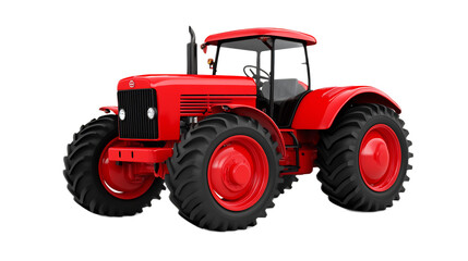Obraz premium Red Powerful Agricultural Tractor in Field for Farming and Cultivation Equipment