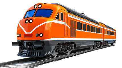 Naklejka premium Sleek Orange High-Speed Train Locomotive Speeding on Railway Track