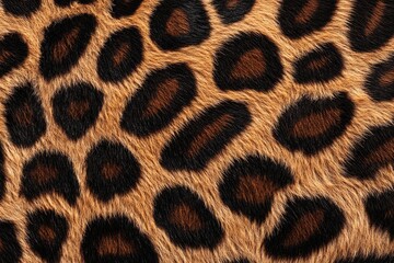 Close up of a leopard's fur with many spots. The fur is brown and black, and the spots are small and close together. The fur has a wild and untamed look, which gives the image a sense of freedom