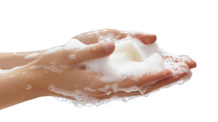 Fototapeta premium Hands with soap creating rich, foamy lather.