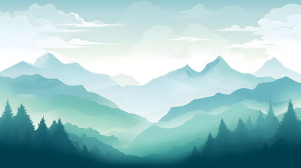 Naklejka premium digital green and blue forested landscape with mountains graphics poster background