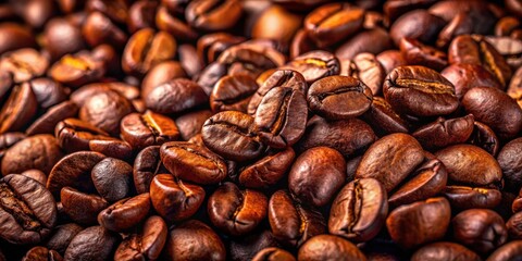 Fototapeta premium Premium, dark roasted whole coffee beans piled high; a captivating image for coffee lovers and bean enthusiasts alike.