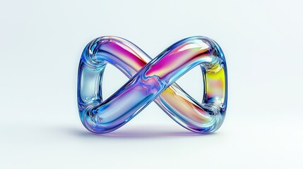 Abstract iridescent glass infinity symbol vibrant colors 3D render seamless loop concept