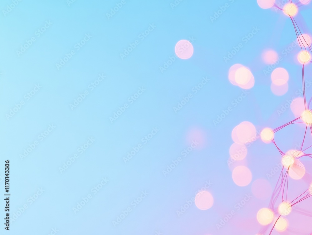 Fototapete Pastel Data Streams with Abstract Shapes and Glowing Light Trails on Soft Blue Background