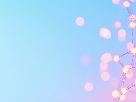 Pastel Data Streams with Abstract Shapes and Glowing Light Trails on Soft Blue Background