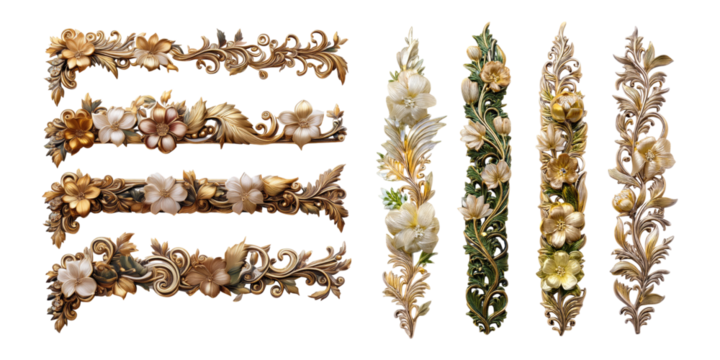 Elegant Floral Decorative Elements with Transparent Background