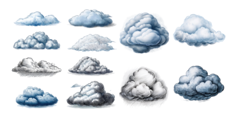 Different Types of Clouds on a Transparent Background