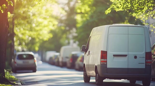 Delivery van driving away on street, symbolizing efficient logistics and timely service in modern transportation and supply chain management