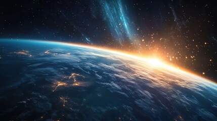 Fototapeta premium A glowing aurora as seen from space, dancing across Earth's poles