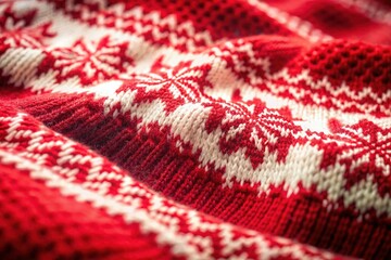 Red & white winter sweater, Fair Isle pattern, captured in charming tilt-shift photography. Cozy knitwear perfection.