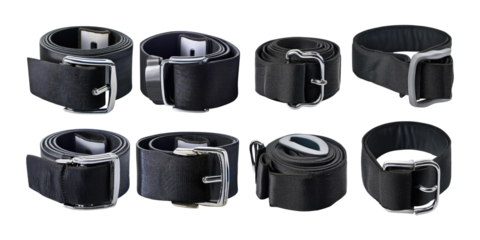 Various Black Belts on Transparent Background