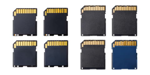 Collection of Blank SD Memory Cards on Transparent Background