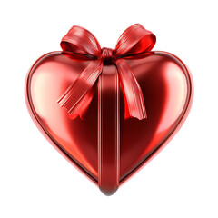 Romantic Red Glossy Heart-Shaped Gift Box with Crimson Ribbon Bow for Valentines Day