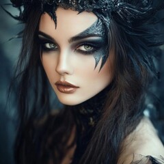 Fototapeta premium Dark siren make up, attractive female model 