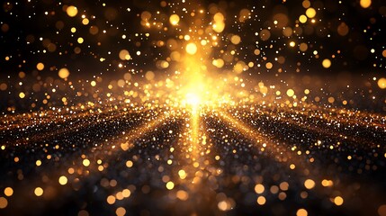 Obraz premium Golden glitter explosion on dark background.