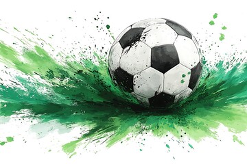 Naklejka premium A Big soccer ball with watercolor splashes and grunge scratches. Vector element for your design