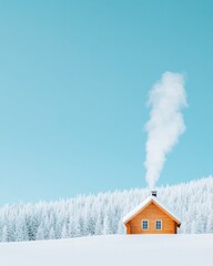 Cozy Cabin in Snowy Forest with Smoky Chimney Serene Winter Wonderland