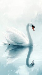 Obraz premium Serene White Swan Gracefully Swimming in Calm Water
