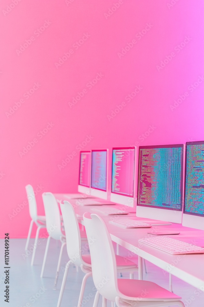 Aufkleber immersive digital classroom with neon glow and code reflections