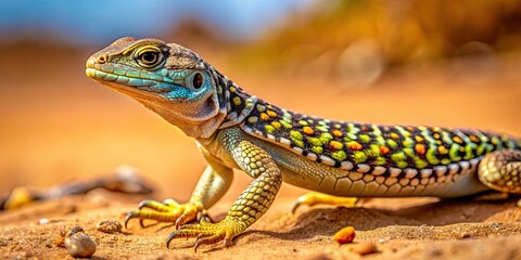 Obraz premium Side profile of a desert lizard in motion; a striking wildlife photograph showcasing its powerful build.