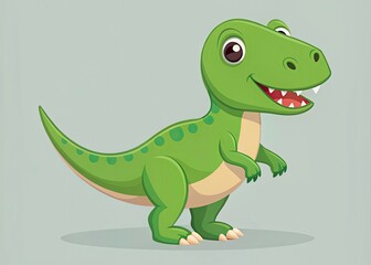 Simple, charming green T-Rex illustration; minimalist dino art.